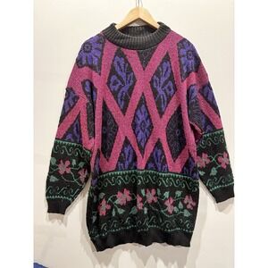 Vintage 90s Black And Multi Color PRINT Size‎ 20w Sweater Multicolor